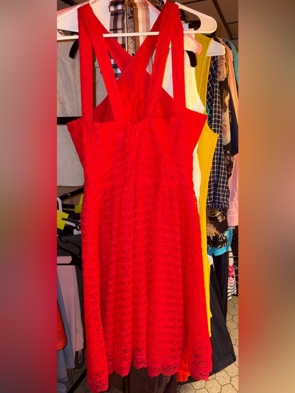 Moda International Red Lace Skater Mini Dress with Crisscross Straps - Picture 3 of 3